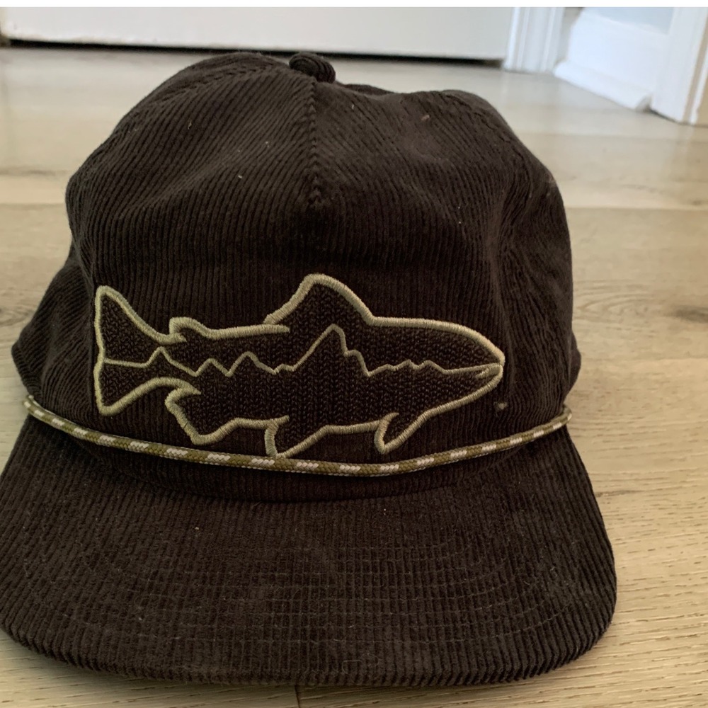 Patagonia Trout Corduroy Snapback Hat Brown Rope Trucker Cap One Size charcoal